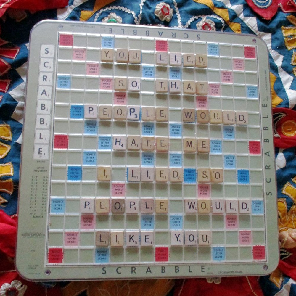 YOU LIED SO THAT PEOPLE WOULD HATE ME Scrabble Art Wall Handmade - Picture 1 of 4